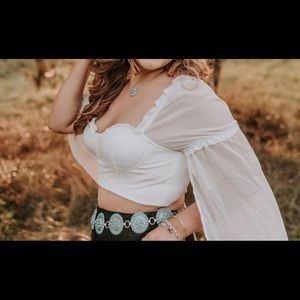 White Top with Sheer Sleeves